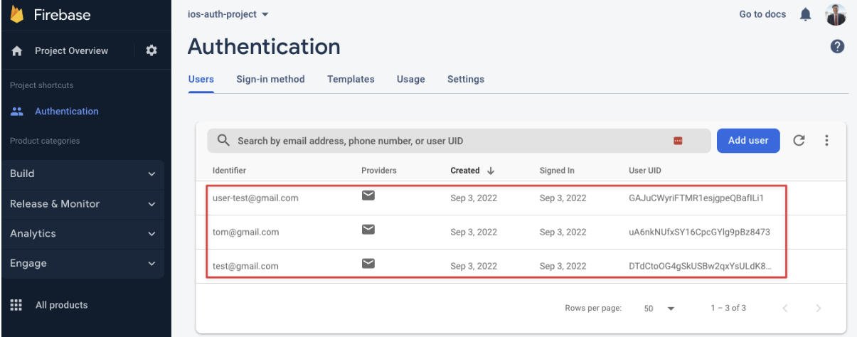 Firebase Auth User List