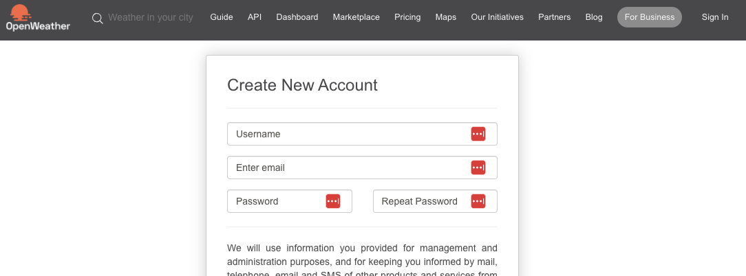 OpenWeather signup page illustration